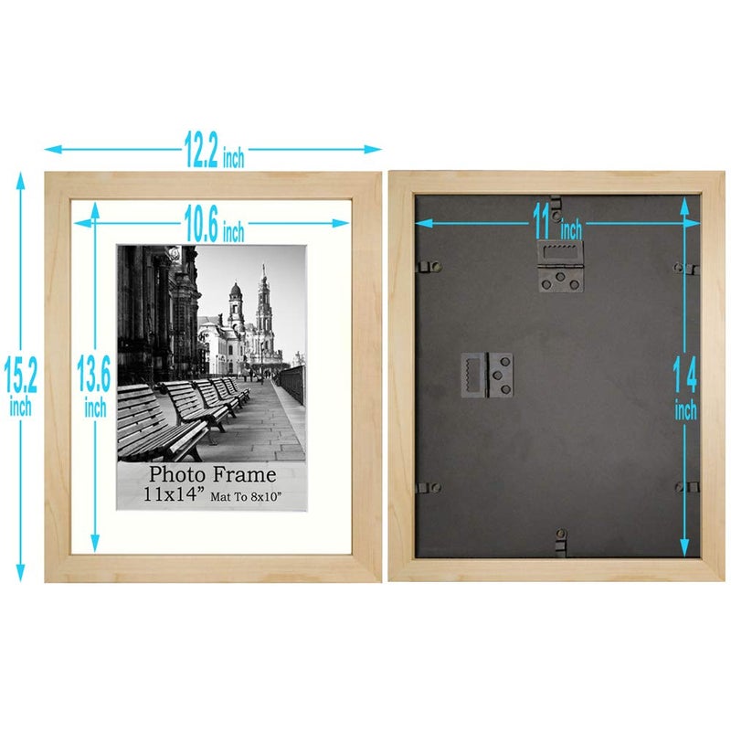 Meetart Picture Frames 11x14 inch Pack of 3 Piece in Plastic Glass MDF Shallow wooden-grain Color Frame, Display Pictures 11x14 8x10, Wall Hanger Vertical and Horizontal. - Image 2